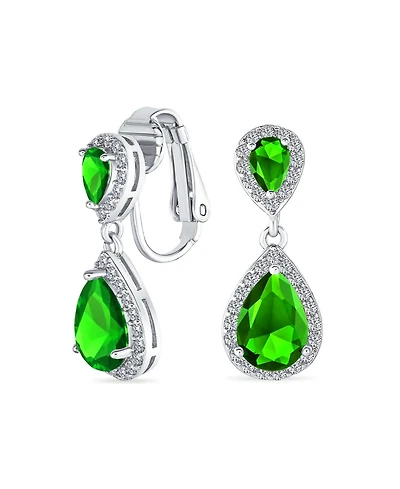 Bling Jewelry Classic Halo Lavander Cubic Zirconia Cz Double Solitaire Teardrop Dangle Earrings Clip On