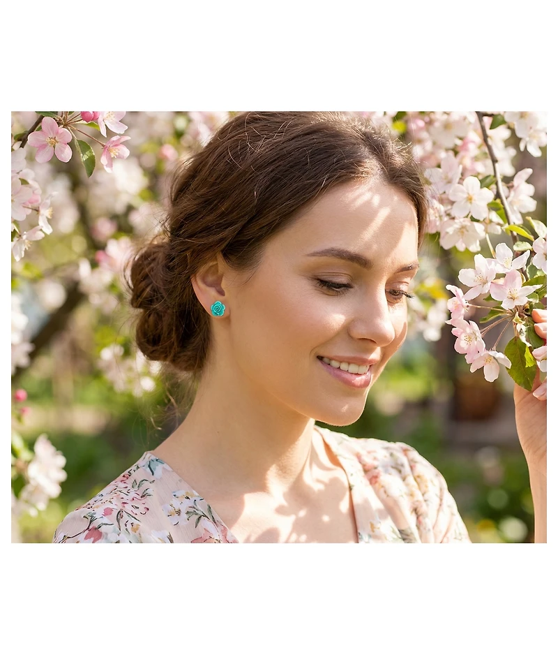 Bling Jewelry Romantic Set of 3 Floral 3D Carved , Rose Flower Stud Earrings 10MM