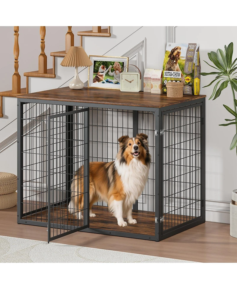 Aostirmotor 47" 3-Door Dog Crate Furniture – Cage for Large & Medium Dogs