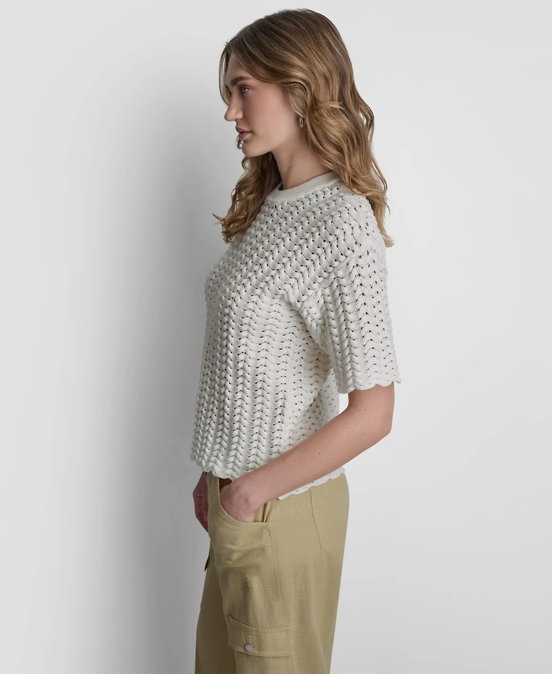 Dkny Women's Short-Sleeve Open Lattice Stitch Sweater