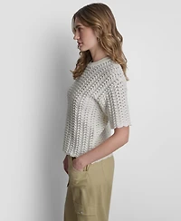 Dkny Women's Short-Sleeve Open Lattice Stitch Sweater