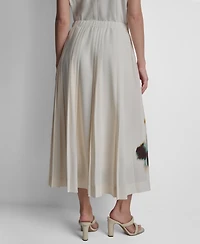 Dkny Women's Printed Pleated Everyday Stretch Skirt