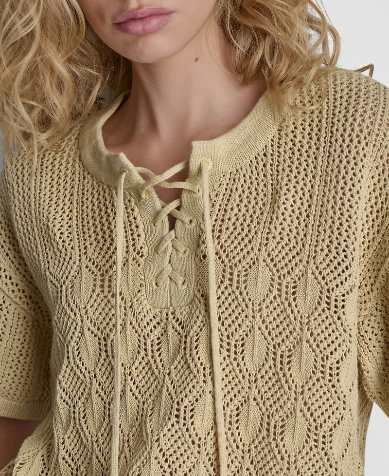 Dkny Women's Textured Pointelle Lace Front Top