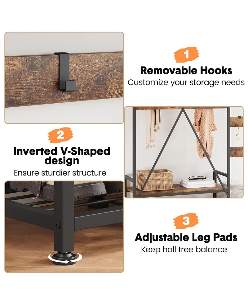 gaomon Solid Wood Parent-Child Hall Tree Coat Rack with Bench and Shoe Storage