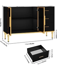 gaomon Buffet Sideboard Cabinet with Storage, 46.4" Large Fluted Kitchen 2 Glass Doors 3 Drawers and Shelves
