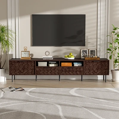 sumyeg Modern Tv Stand for TVs with Closed Storage & Cable Management, Soft-Closing Hinges, Iron Legs for Living Room