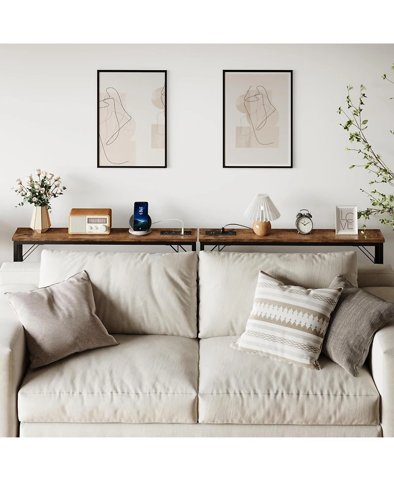gaomon 5.9" Narrow Console Table with Outlets & Storage Shelf, Behind-Couch Table for Entryway & Living Room