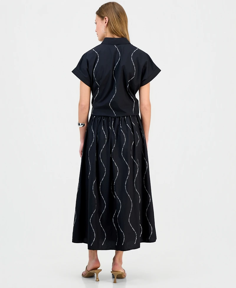 I.n.c. International Concepts Petite Rhinestone Short-Sleeve Collared Top, Macy's Exclusive