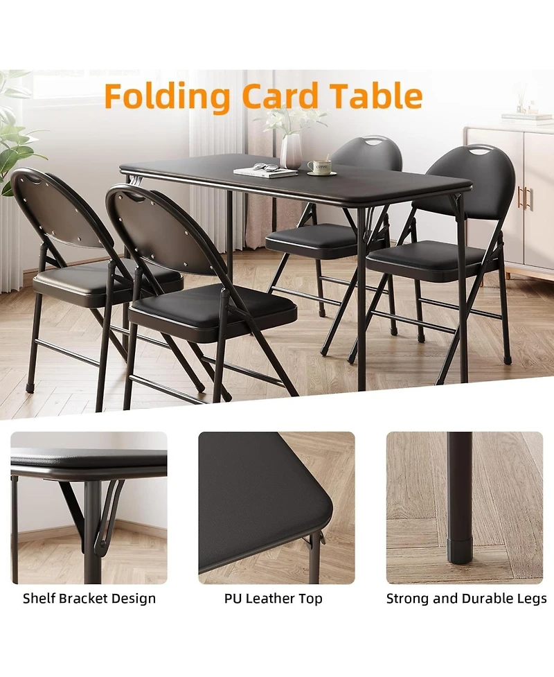gaomon 4-Foot Folding Table with Upholstered Pu Leather Top, Heavy-Duty Metal Legs