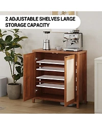 gaomon Rattan Storage Cabinet with Doors Adjustable Shelves and Portable Design Mid Century