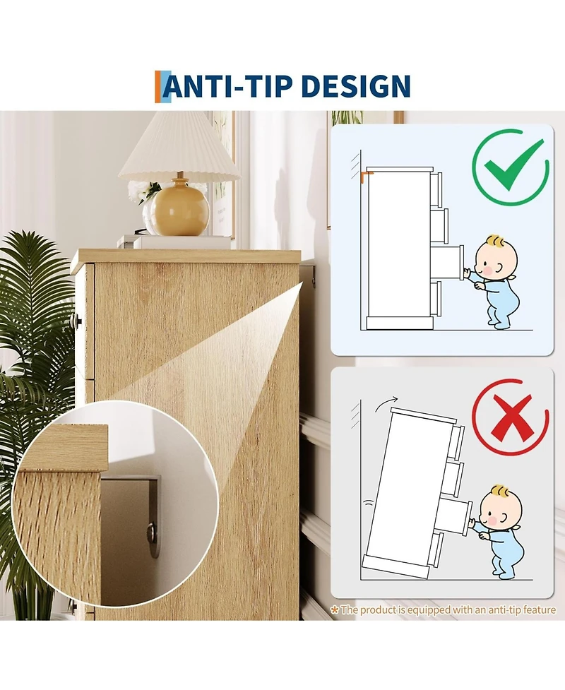 gaomon 6 Drawer Dresser for Bedroom, Horizontal Chest of Drawers, Fluted Panel Wood Dresser, Small Space Bedroom Clothing