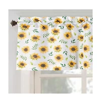Rt Designer's Collection Tribeca Sunflower Printed Slub 3 Pieces Kitchen Curtain Set With 1 Valance