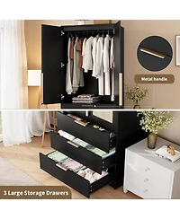 gaomon Armoire Wardrobe Closet with 3 Drawers & 2 Doors, Modern Wooden Cabinets for Hanging Clothes