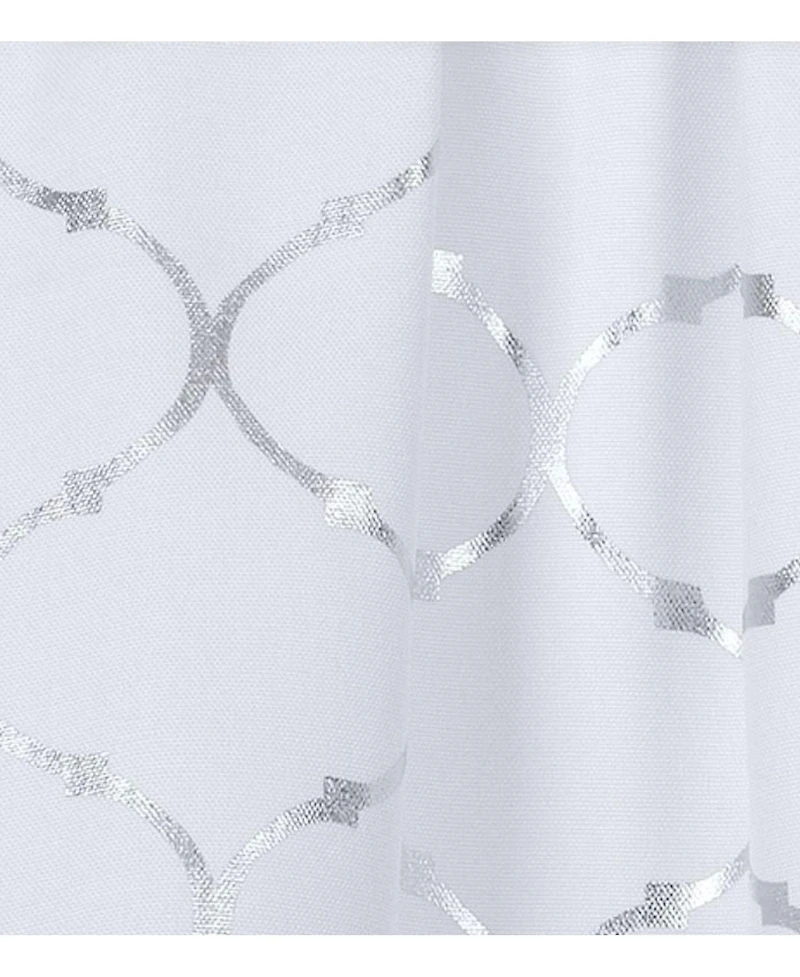 Kate Aurora Living Metallic Foil Lattice Quatrefoil White & Silver Window Valance