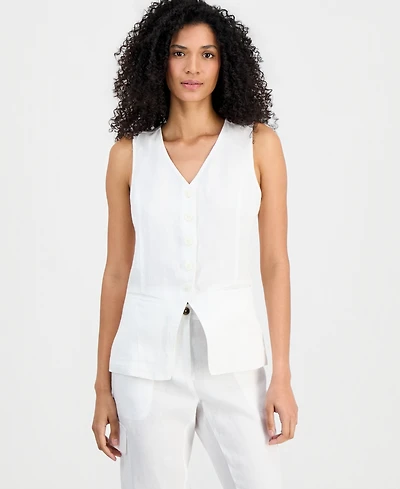 Charter Club Women's Linen V-Neck Button-Front Vest, Macy's Exclusive