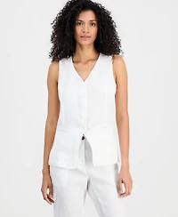 Charter Club Women's Linen V-Neck Button-Front Vest, Macy's Exclusive