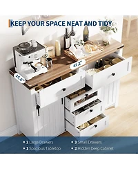 gaomon Farmhouse Buffet Cabinet Sideboard Storage Cabinet with 5 Drawers and Sliding Barn Doors