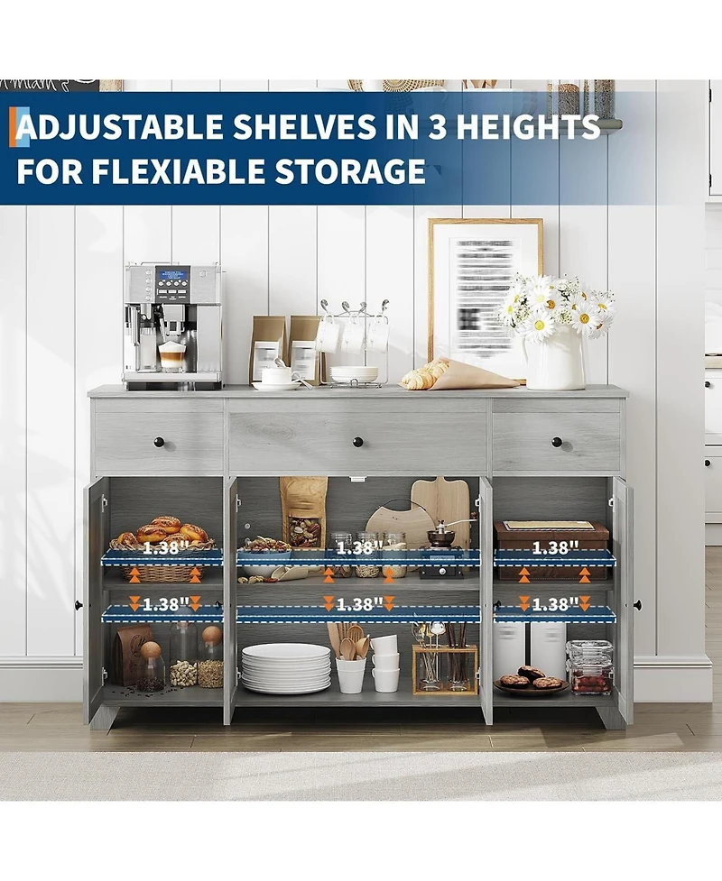 gaomon 55inch Buffet Cabinet with Drawers-Large Sideboard Buffet Storage Cabinet with Shelves and Doors-Minimalist