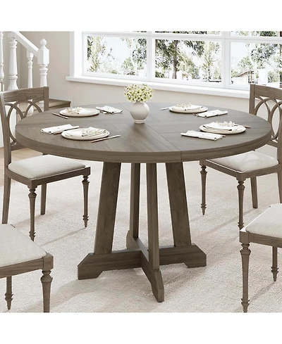 gaomon Modern Farmhouse Round Dining Table – Sturdy Pedestal, Space-Saving, Seats 4, Light Elephant