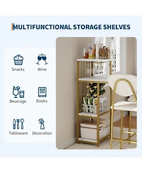 gaomon 3-Piece Expandable Bar Table Set with 2 Chairs, Storage Shelves and Wine Rack