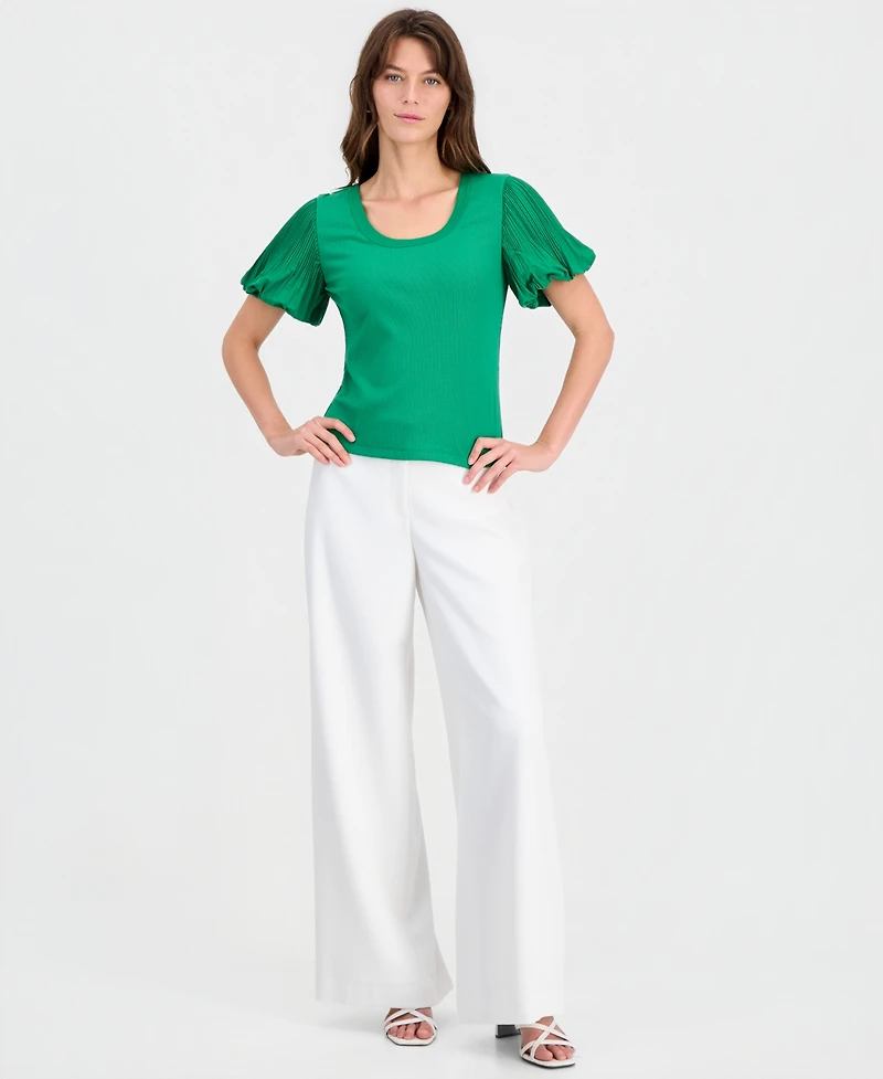 T Tahari Women's Scoop-Neck Pleated-Sleeve Top