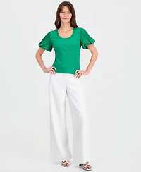 T Tahari Women's Scoop-Neck Pleated-Sleeve Top