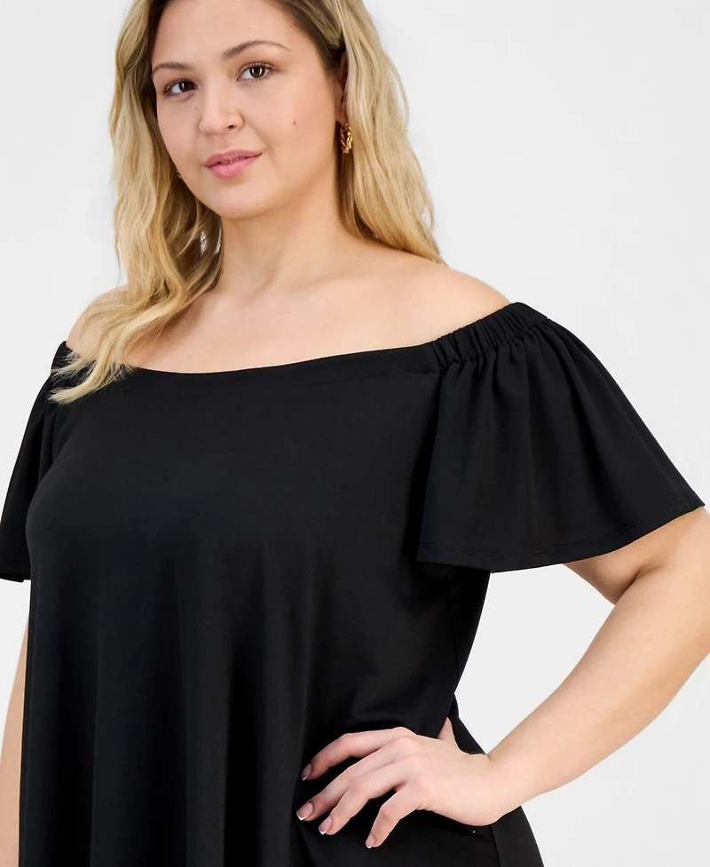 Robbie Bee Plus Off-The-Shoulder Crepe Shift Dress
