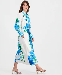 T Tahari Women's Printed Tie-Waist Button-Down Maxi Dress