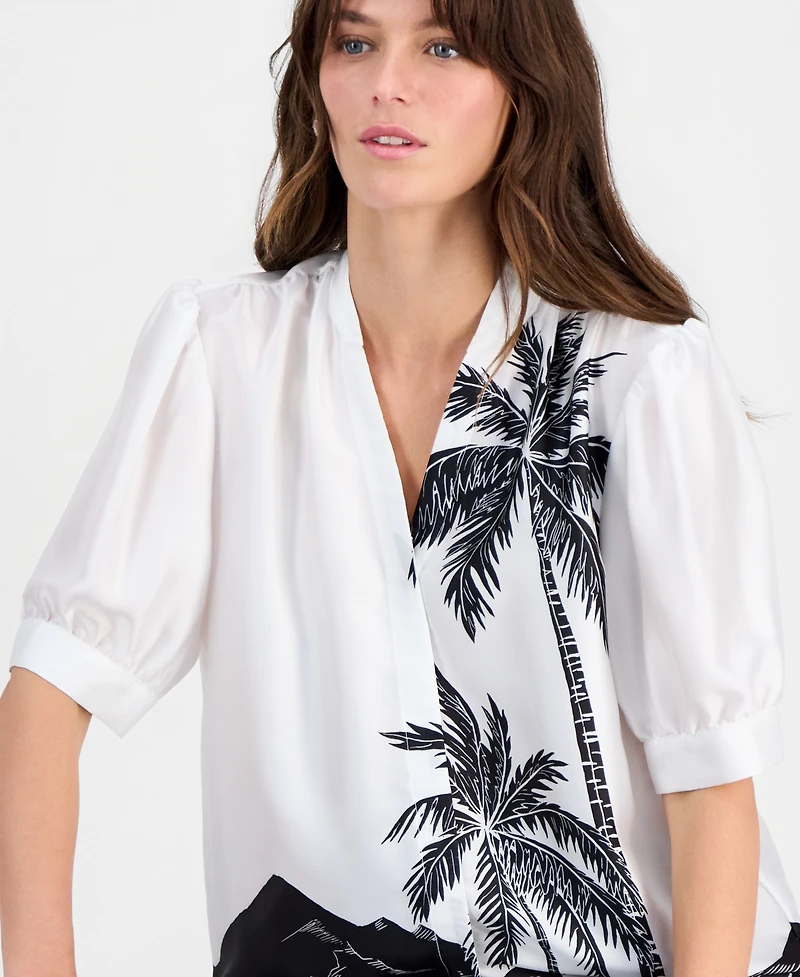 T Tahari Women's Short-Sleeve Split-Neck Blouse