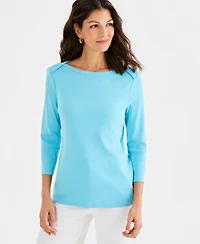 Style & Co Women's Pima Cotton 3/4-Sleeve Boat-Neck Top, Created for Macy's