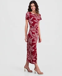 Robbie Bee Women's Printed Round-Neck Faux-Wrap Dress