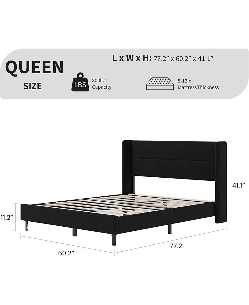 gaomon Velvet Bed Frame with Wingback Headboard, Upholstered Platform Bed, No Box Spring Needed