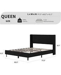 gaomon Velvet Bed Frame with Wingback Headboard, Upholstered Platform Bed, No Box Spring Needed