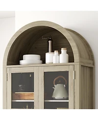gaomon Tall Arched Kitchen Pantry Cabinet, Modern Farmhouse Kitchen Storage Cabinets with Led Lights, Arched Cabinet with Open & Adjustable Shelves