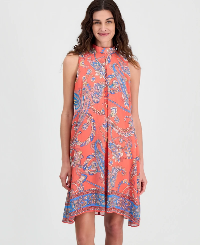 Robbie Bee Women's Printed Mock Neck Sleeveless Shift Dress