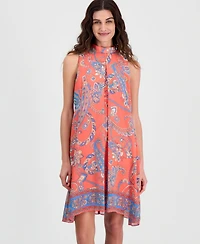 Robbie Bee Women's Printed Mock Neck Sleeveless Shift Dress