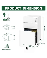 Rainsken 3-Drawer Metal File Cabinet with Lock on Wheels, Rolling Filing Cabinets for Home Office Organizer, Fit Legal/Letter/A4 Size