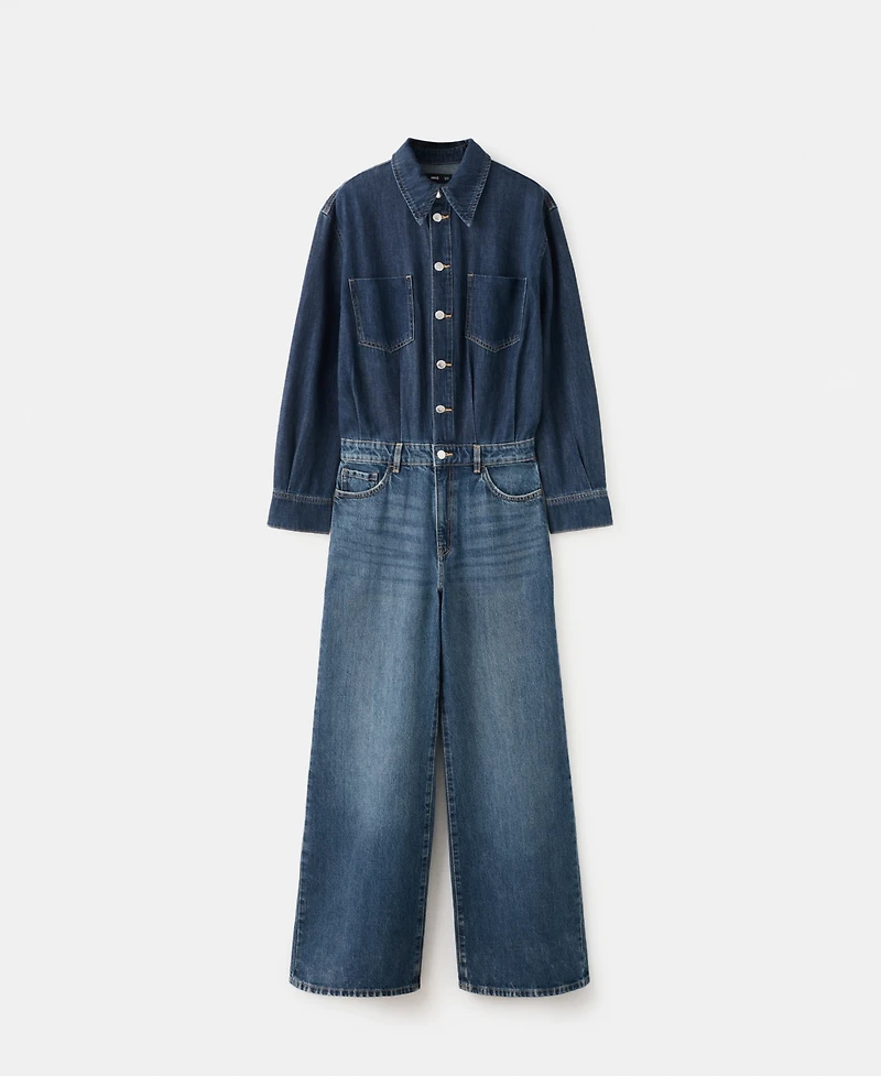 Mango Women's Buttons Denim Jumpsuit