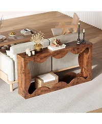 gaomon Slim Farmhouse Console Table for Entryway, 2-Tier Wood Scalloped Sofa Table with Storage Shelf