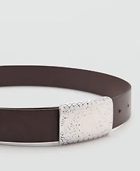Mango Women's Engraved Buckle Leather Belt