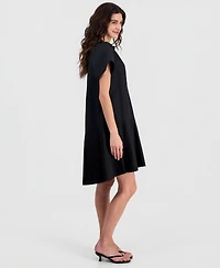 Robbie Bee Women's Ruffled-Neck Babydoll Dress