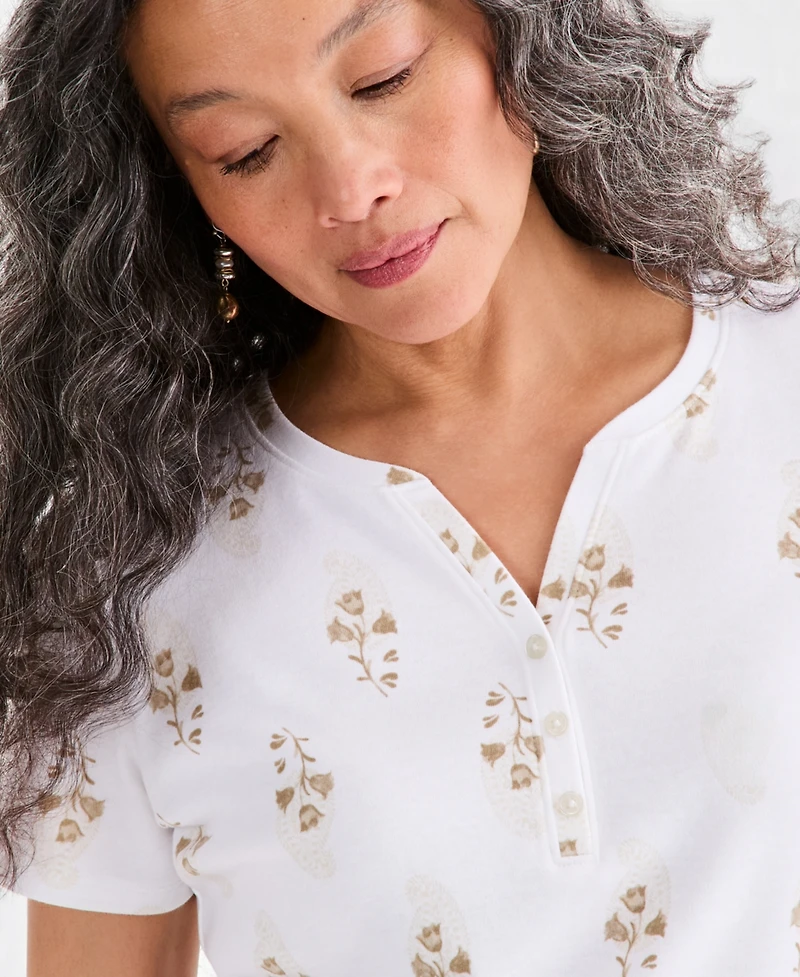 Style & Co Women's Printed Short-Sleeve Henley Top, Macy's Exclusive