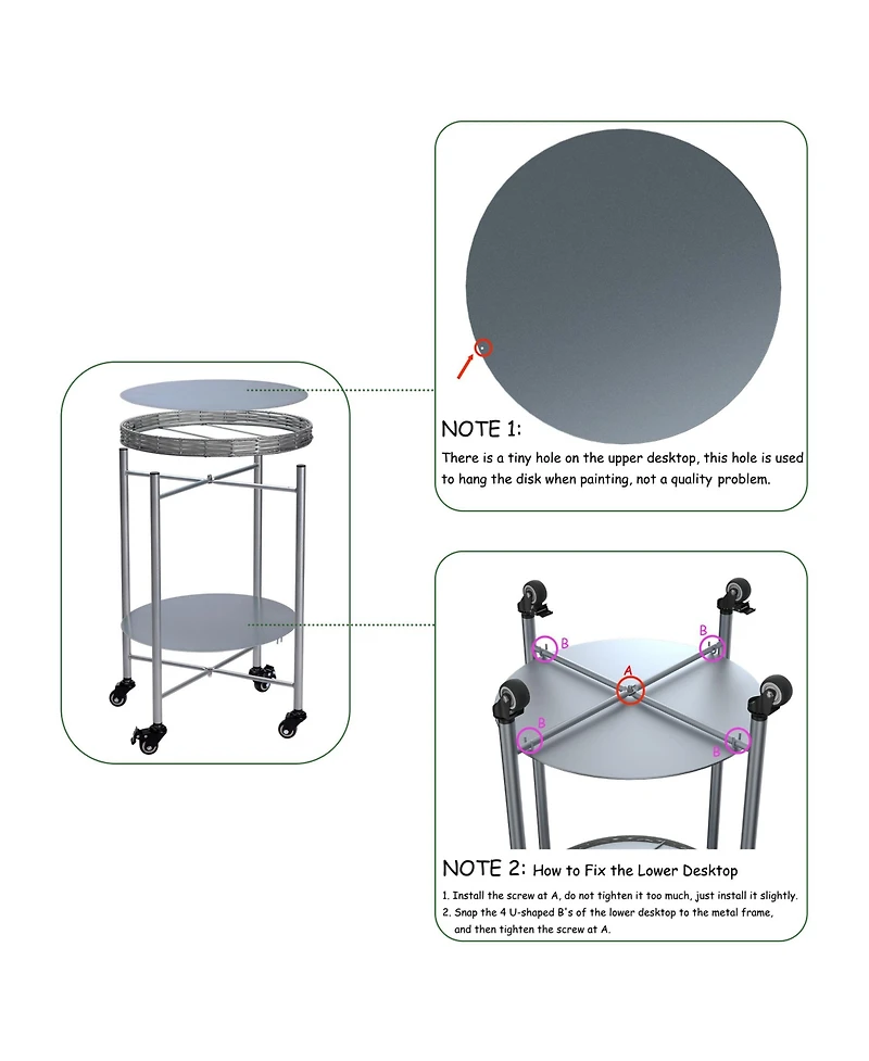 Rainsken Coffee Table with Wheels, 2-Tier Movable Side Tables, Round Detachable Nightstand for Living Room, Bedroom and Outdoor Terrace