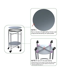 Rainsken Coffee Table with Wheels, 2-Tier Movable Side Tables, Round Detachable Nightstand for Living Room, Bedroom and Outdoor Terrace