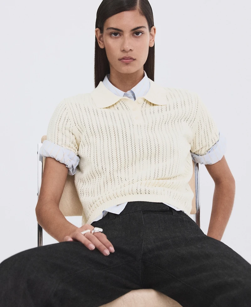 Mango Women's Openwork Knitted Polo-Neck Sweater