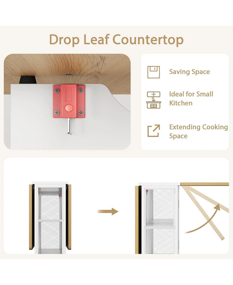 gaomon Folding Dining Table Drop Leaf Table for Small Spaces, Versatile Collapsible Dinner Kitchen Office Table with 2 Storage Racks