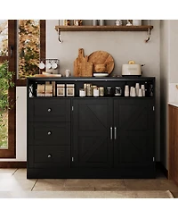 gaomon 47 Farmhouse Sideboard Buffet Cabinet with Storage, Antique White Storage 2 Barn Doors and 3 Drawers, Coffee Bar Station Table