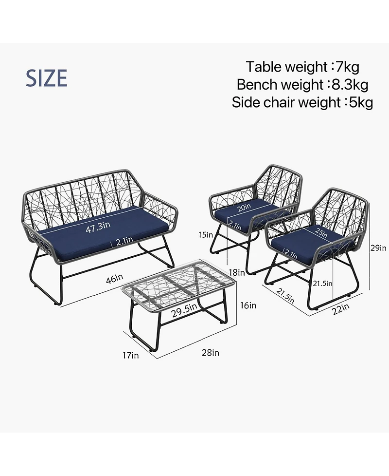 Mondawe Wicker Patio Set with Cushions and Glass Table
