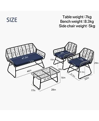 Mondawe Wicker Patio Set with Cushions and Glass Table