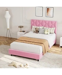 gaomon Full Platform Bed Frame with Adjustable Upholstered Headboard, Modern Style, Wooden Slats Support, Triangular Legs, Easy Assembly